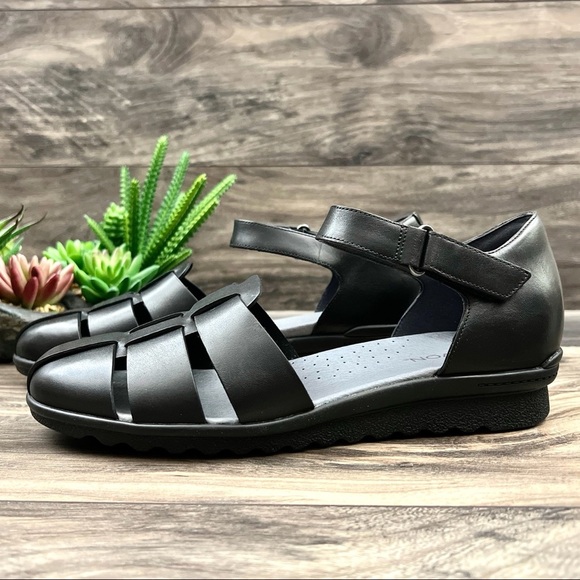 NIB Aravon Josie Two Piece Mary Jane Fishman Sandal Closed Toe Black - Picture 4 of 12